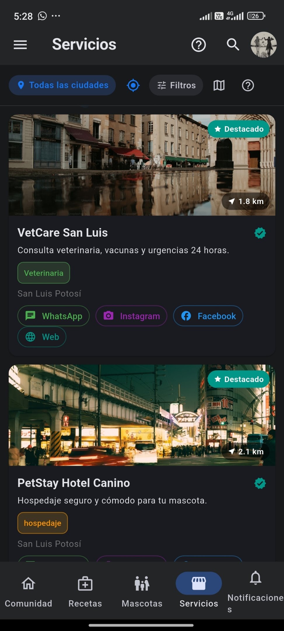 Lista de servicios en PetHex — VetCare San Luis y PetStay Hotel Canino en San Luis Potosí